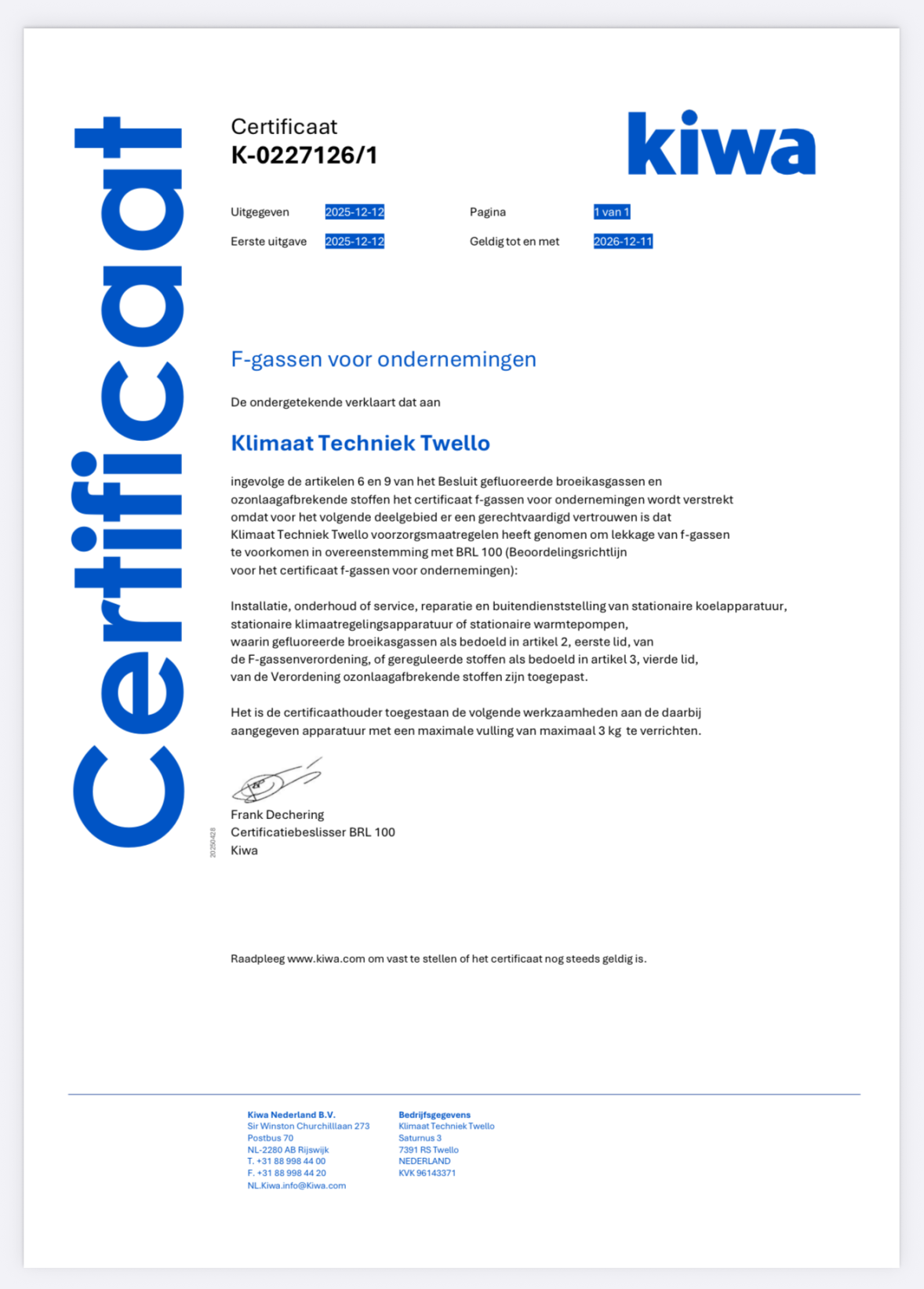 brl 100 Klimaat Techniek Twello